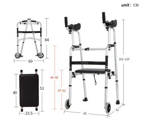 Легковес Rollator прочного ходока подвижности циновки алюминиевый складывая регулируемый